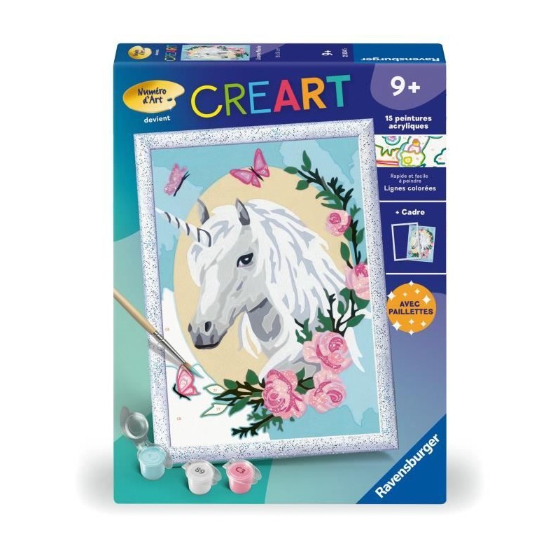 CreArt Kids 18x24cm Licorne fleurie, des 9 ans, Kit de peinture par nu CreArt Kids 18x24cm Licorne fleurie, des 9 ans, Kit de peinture par nu