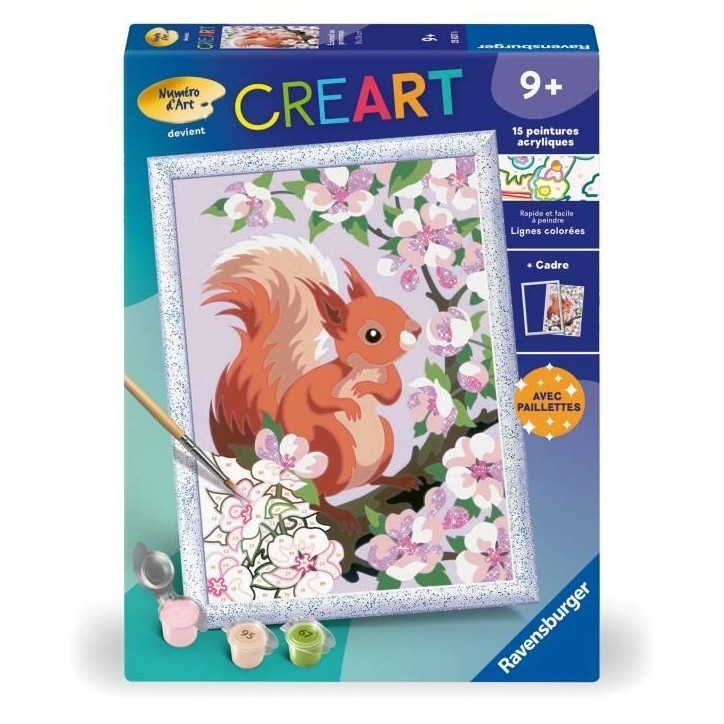 CreArt Kids 18x24cm Écureuil au printemps, Kit de peinture par numéros Numéro d'Art, Des 9 ans, 25837, Ravensburger CreArt Kids 18x24cm Écureuil au printemps, Kit de peinture par numéros Numéro d'Art, Des 9 ans, 25837, Ravensburger