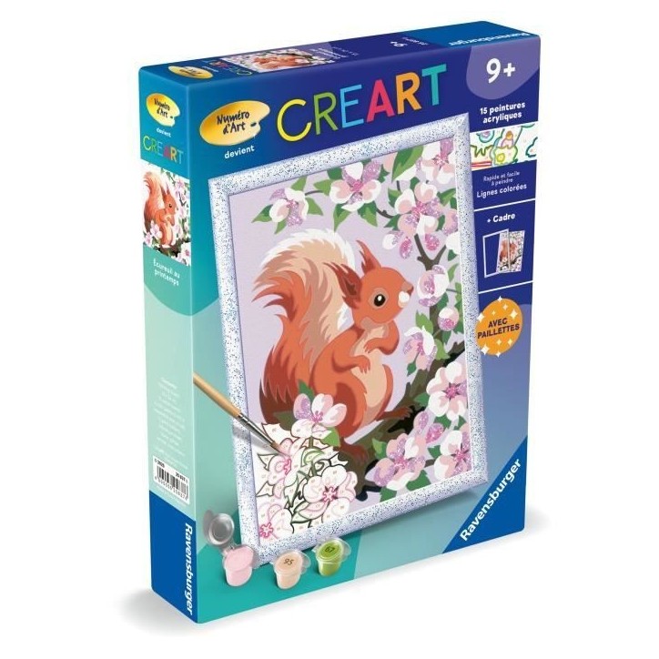 CreArt Kids 18x24cm Écureuil au printemps, Kit de peinture par numéros Numéro d'Art, Des 9 ans, 25837, Ravensburger CreArt Kids 18x24cm Écureuil au printemps, Kit de peinture par numéros Numéro d'Art, Des 9 ans, 25837, Ravensburger