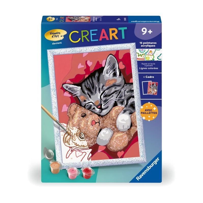 CreArt Kids 18x24cm Chaton et son nounours, Kit de peinture par numér CreArt Kids 18x24cm Chaton et son nounours, Kit de peinture par numér