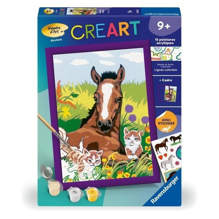 CreArt Kids 18x24cm Cheval et chatons, Kit de peinture par numéros Numéro d'Art, Des 7 ans, 25840, Ravensburger CreArt Kids 18x24cm Cheval et chatons, Kit de peinture par numéros Numéro d'Art, Des 7 ans, 25840, Ravensburger