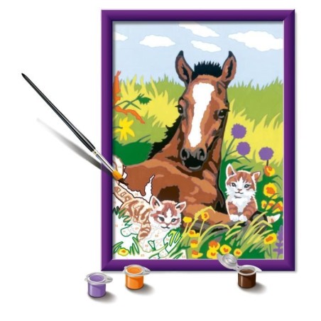 CreArt Kids 18x24cm Cheval et chatons, Kit de peinture par numéros Numéro d'Art, Des 7 ans, 25840, Ravensburger