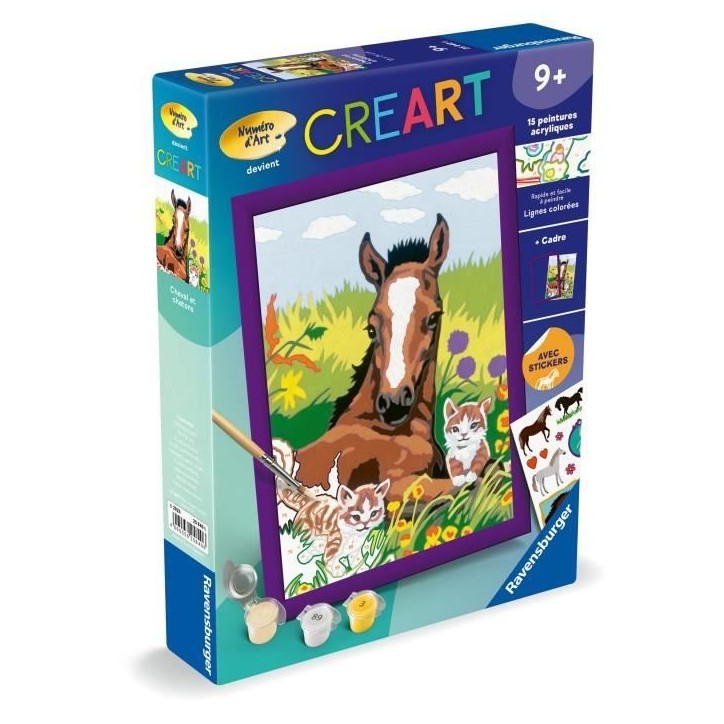 CreArt Kids 18x24cm Cheval et chatons, Kit de peinture par numéros Numéro d'Art, Des 7 ans, 25840, Ravensburger CreArt Kids 18x24cm Cheval et chatons, Kit de peinture par numéros Numéro d'Art, Des 7 ans, 25840, Ravensburger