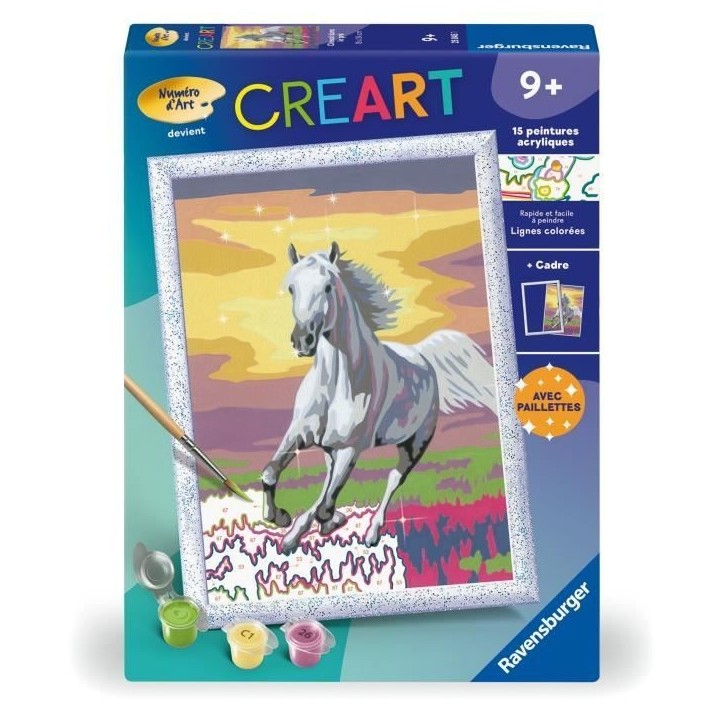 CreArt Kids 18x24cm Cheval dans le pré, Kit de peinture par numéros Numéro d'Art, Des 7 ans, 25845, Ravensburger CreArt Kids 18x24cm Cheval dans le pré, Kit de peinture par numéros Numéro d'Art, Des 7 ans, 25845, Ravensburger