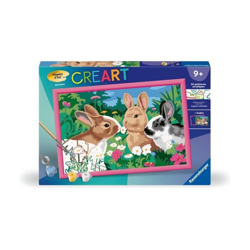 CreArt Kids 31x21cm Lapins dans le pré, Kit de peinture par numéros
