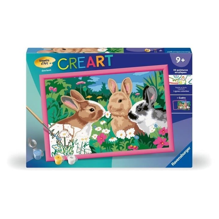 CreArt Kids 31x21cm Lapins dans le pré, Kit de peinture par numéros Numéro d'Art, Des 9 ans, 25847, Ravensburger CreArt Kids 31x21cm Lapins dans le pré, Kit de peinture par numéros Numéro d'Art, Des 9 ans, 25847, Ravensburger