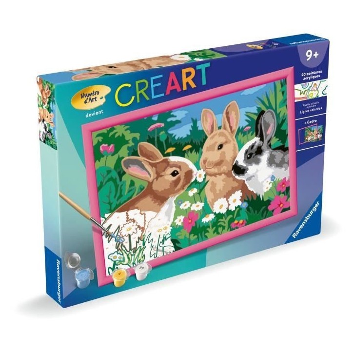 CreArt Kids 31x21cm Lapins dans le pré, Kit de peinture par numéros Numéro d'Art, Des 9 ans, 25847, Ravensburger CreArt Kids 31x21cm Lapins dans le pré, Kit de peinture par numéros Numéro d'Art, Des 9 ans, 25847, Ravensburger