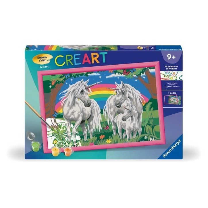 CreArt Kids 31x21cm Au pays des licornes, Kit de peinture par numéros Numéro d'Art, Des 9 ans, 25849, Ravensburger