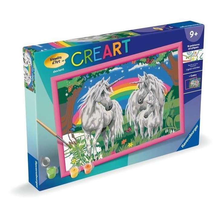 CreArt Kids 31x21cm Au pays des licornes, Kit de peinture par numéros Numéro d'Art, Des 9 ans, 25849, Ravensburger