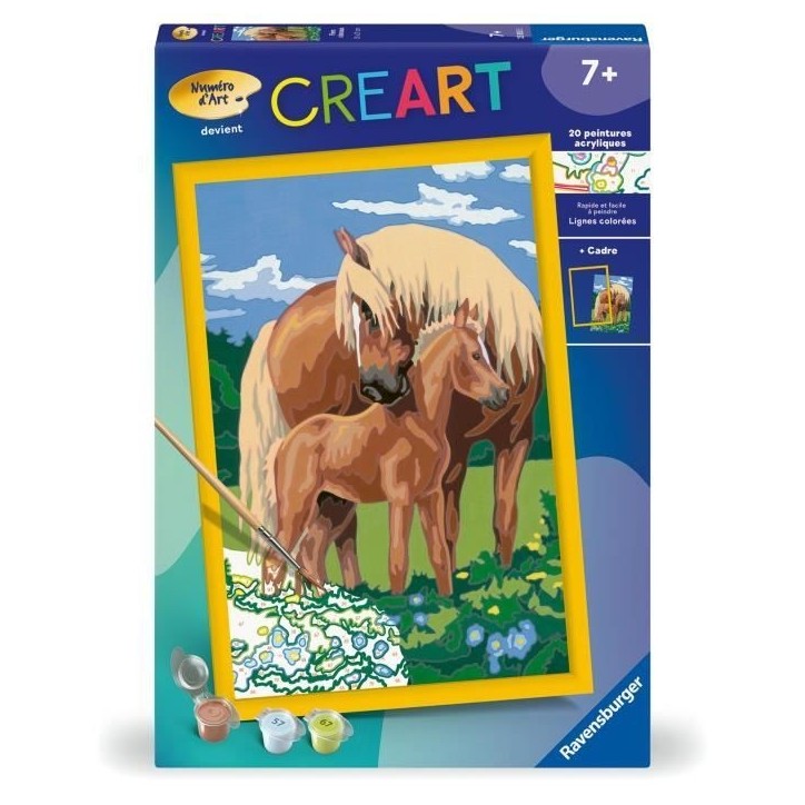 CreArt Kids 31x21cm Fiers chevaux, Kit de peinture par numéros Numéro d'Art, Des 7 ans, 25850, Ravensburger