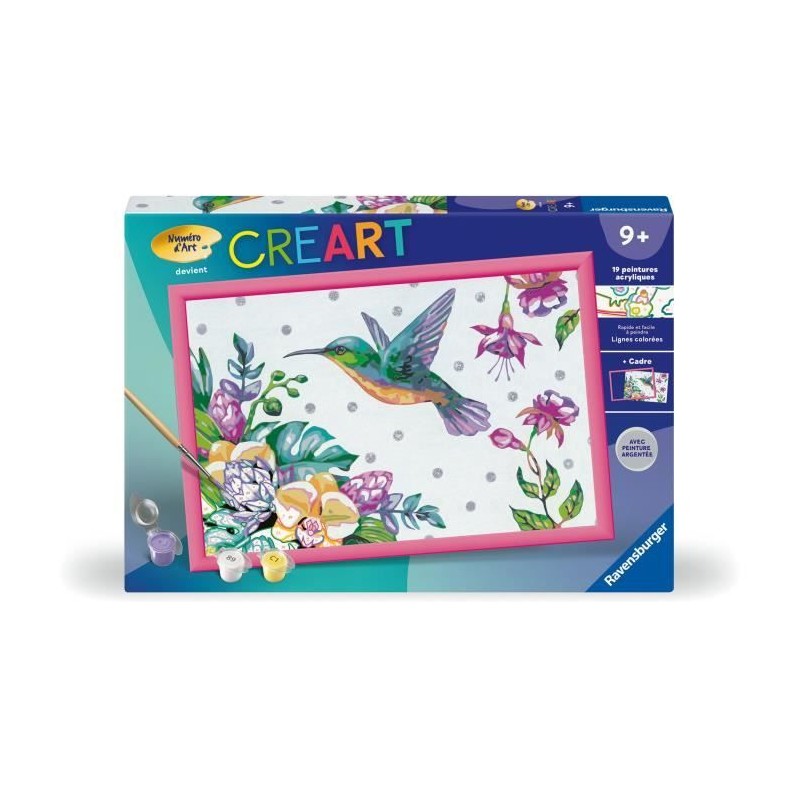 CreArt Kids 31x21cm Colibri et fleurs exotiques, Kit de peinture par n CreArt Kids 31x21cm Colibri et fleurs exotiques, Kit de peinture par n