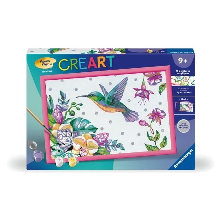 CreArt Kids 31x21cm Colibri et fleurs exotiques, Kit de peinture par numéros Numéro d'Art, Des 7 ans, 25851, Ravensburger CreArt Kids 31x21cm Colibri et fleurs exotiques, Kit de peinture par numéros Numéro d'Art, Des 7 ans, 25851, Ravensburger