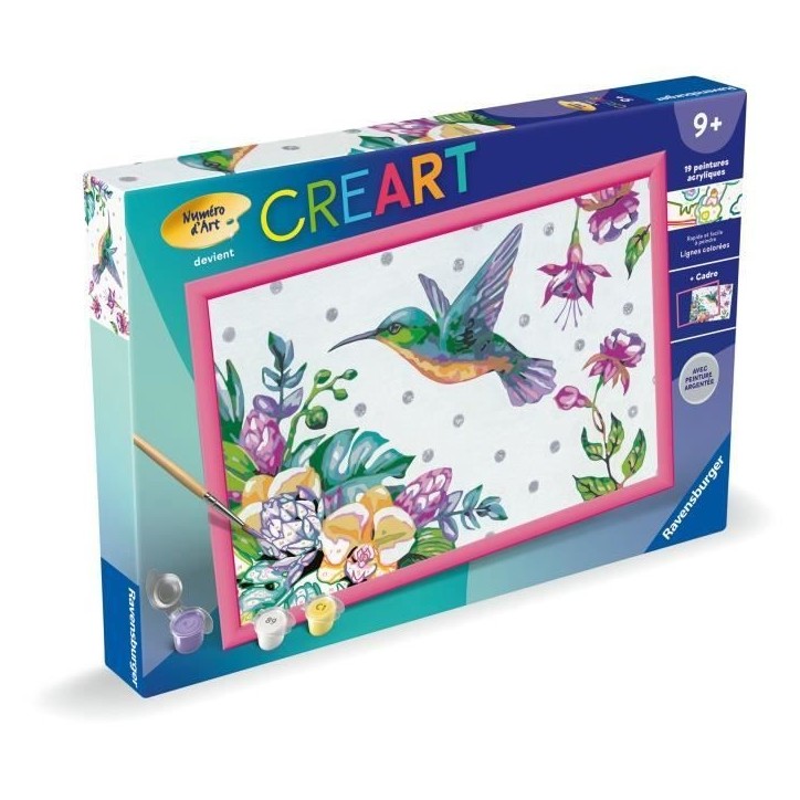 CreArt Kids 31x21cm Colibri et fleurs exotiques, Kit de peinture par numéros Numéro d'Art, Des 7 ans, 25851, Ravensburger CreArt Kids 31x21cm Colibri et fleurs exotiques, Kit de peinture par numéros Numéro d'Art, Des 7 ans, 25851, Ravensburger
