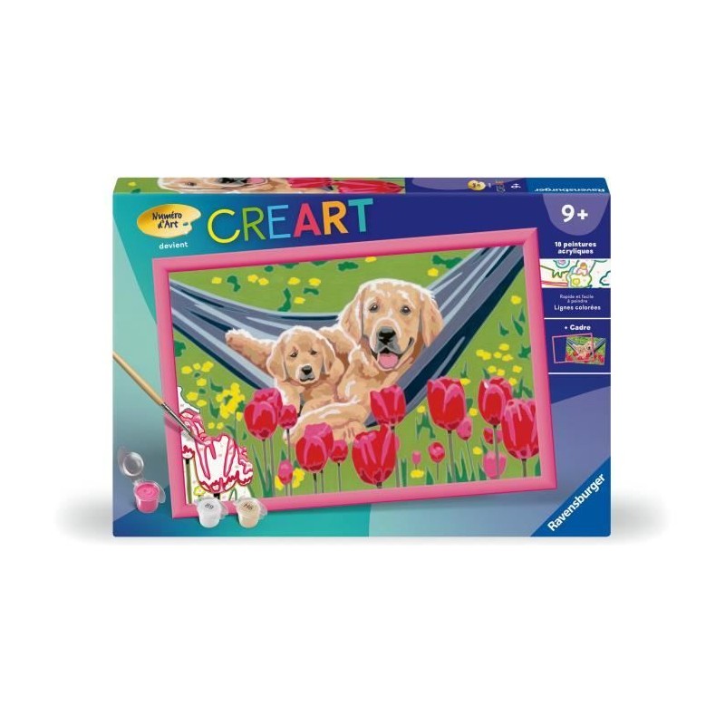 CreArt Kids 31x21cm Labrador et tulipes, Kit de peinture par numéros CreArt Kids 31x21cm Labrador et tulipes, Kit de peinture par numéros