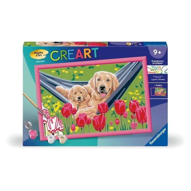 CreArt Kids 31x21cm Labrador et tulipes, Kit de peinture par numéros Numéro d'Art, Des 7 ans, 25852, Ravensburger CreArt Kids 31x21cm Labrador et tulipes, Kit de peinture par numéros Numéro d'Art, Des 7 ans, 25852, Ravensburger