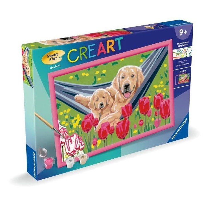 CreArt Kids 31x21cm Labrador et tulipes, Kit de peinture par numéros Numéro d'Art, Des 7 ans, 25852, Ravensburger CreArt Kids 31x21cm Labrador et tulipes, Kit de peinture par numéros Numéro d'Art, Des 7 ans, 25852, Ravensburger