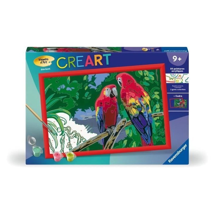 CreArt Kids 31x21cm Perroquets, Kit de peinture par numéros Numéro d'Art, Des 7 ans, 25854, Ravensburger CreArt Kids 31x21cm Perroquets, Kit de peinture par numéros Numéro d'Art, Des 7 ans, 25854, Ravensburger