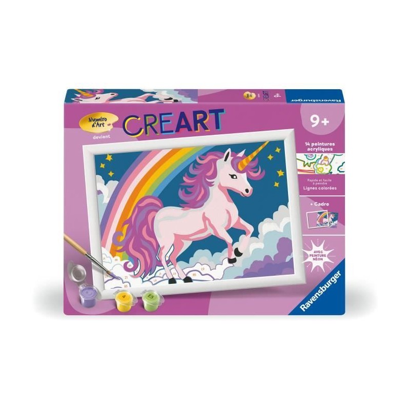 CreArt Kids 18x24cm Licorne Néon, Kit de peinture par numéros Numér CreArt Kids 18x24cm Licorne Néon, Kit de peinture par numéros Numér