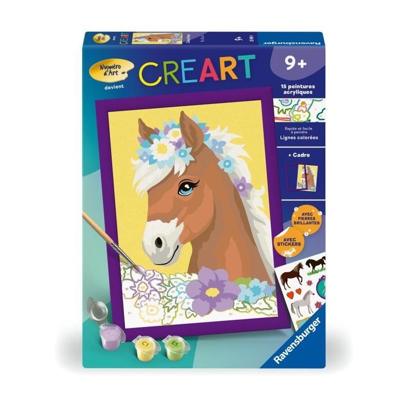 CreArt Kids 18x24cm Cheval fleuri, Kit de peinture par numéros Numér CreArt Kids 18x24cm Cheval fleuri, Kit de peinture par numéros Numér