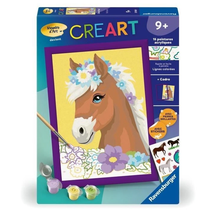 CreArt Kids 18x24cm Cheval fleuri, Kit de peinture par numéros Numéro d'Art, Des 7 ans, 25906, Ravensburger CreArt Kids 18x24cm Cheval fleuri, Kit de peinture par numéros Numéro d'Art, Des 7 ans, 25906, Ravensburger