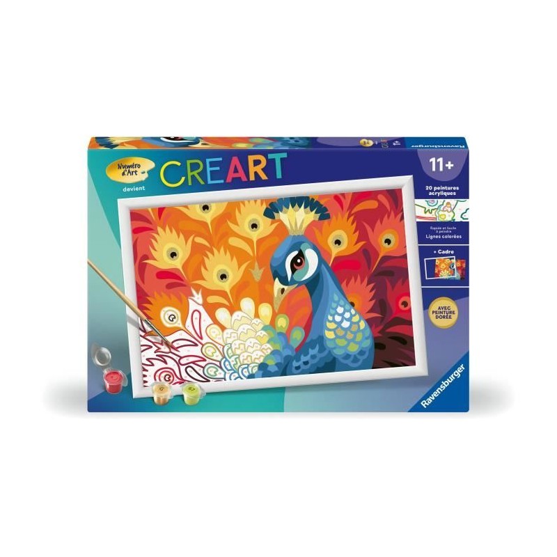 CreArt Kids 31x21cm Paon, Kit de peinture par numéros Numéro d'Art, CreArt Kids 31x21cm Paon, Kit de peinture par numéros Numéro d'Art,