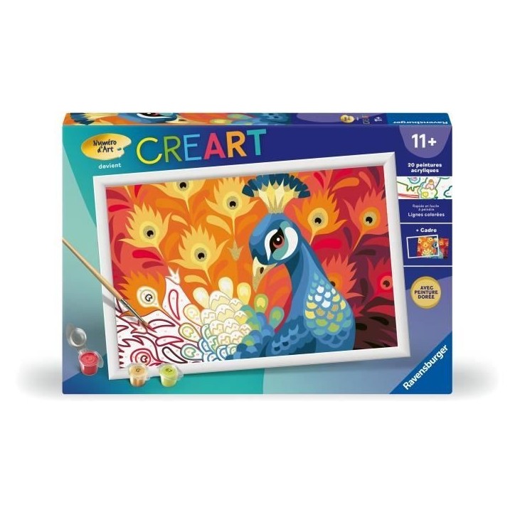 CreArt Kids 31x21cm Paon, Kit de peinture par numéros Numéro d'Art, Des 9 ans, 25907, Ravensburger CreArt Kids 31x21cm Paon, Kit de peinture par numéros Numéro d'Art, Des 9 ans, 25907, Ravensburger