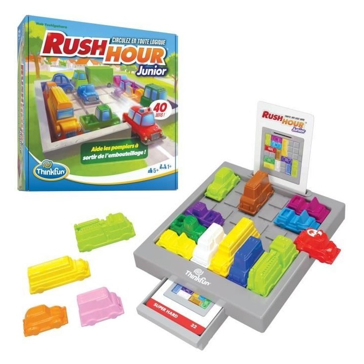 ThinkFun-Rush Hour Junior-Jeu de logique-Casse-tete-Embouteillage-40 défis 4 niveaux-1 Joueur ou plus des 5 ans-Ravensburger-76 ThinkFun-Rush Hour Junior-Jeu de logique-Casse-tete-Embouteillage-40 défis 4 niveaux-1 Joueur ou plus des 5 ans-Ravensburger-76