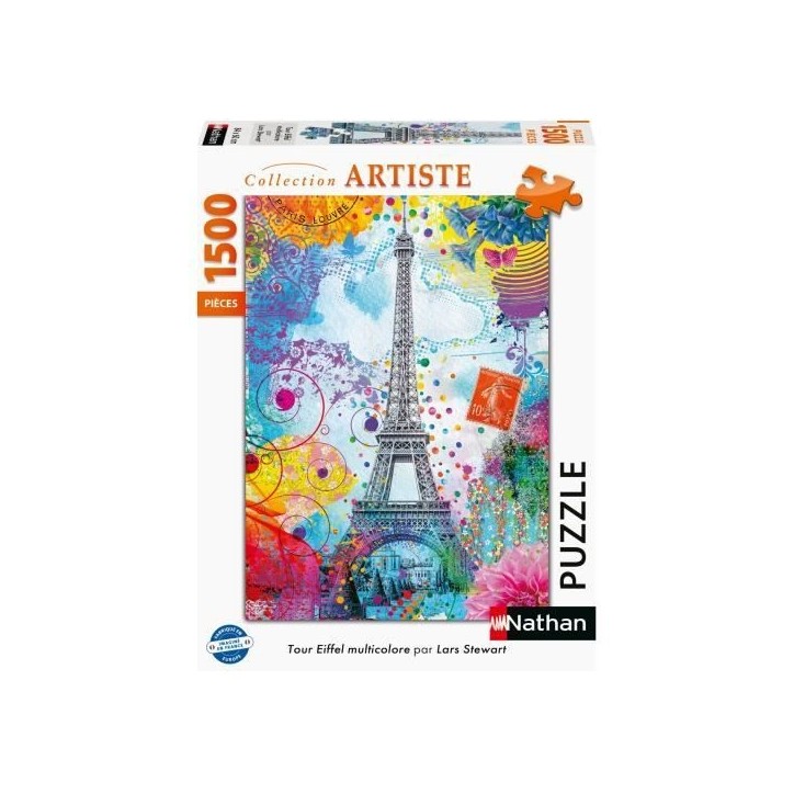 Nathan-Puzzle 1500 pieces-Tour Eiffel multicolore/Lars Stewart-Adultes et enfants des 14 ans-Puzzle de qualité supérieure-1200 Nathan-Puzzle 1500 pieces-Tour Eiffel multicolore/Lars Stewart-Adultes et enfants des 14 ans-Puzzle de qualité supérieure-1200