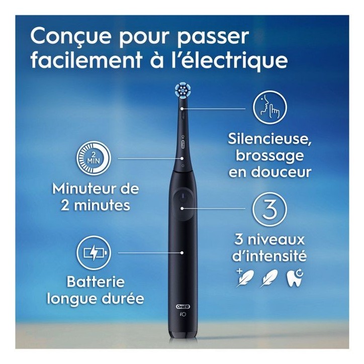Brosse a dents électrique - ORAL-B - iO2 - Noir - 3 modes de brossage - Minuteur 2 minutes