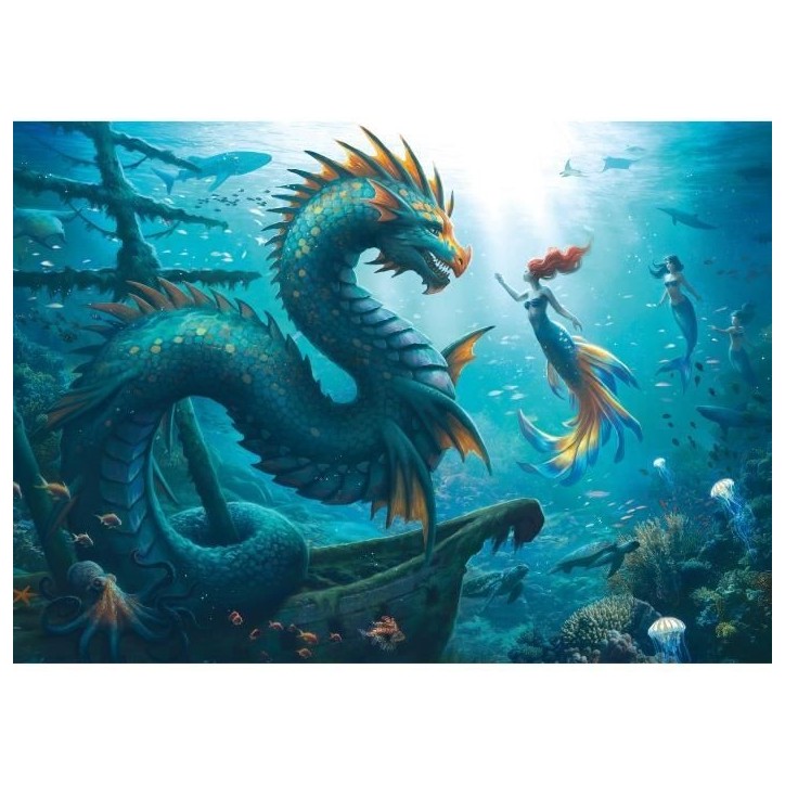 Puzzle 1000 pieces Dragon, sirene et tortues des profondeurs, des 14 ans, Monstre, 12001434, Ravensburger Puzzle 1000 pieces Dragon, sirene et tortues des profondeurs, des 14 ans, Monstre, 12001434, Ravensburger