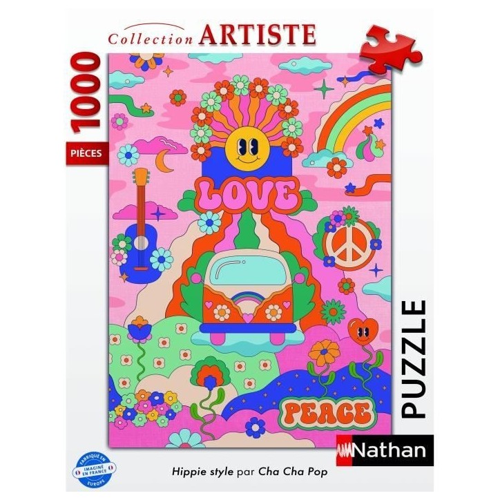 Puzzle 1000 pieces Hippie style / Cha cha Pop, des 14 ans, Puzzle de qualité supérieure, Collection Artiste, 12001443, Nathan Puzzle 1000 pieces Hippie style / Cha cha Pop, des 14 ans, Puzzle de qualité supérieure, Collection Artiste, 12001443, Nathan