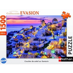 Puzzle 1500 pieces Coucher de soleil sur Santorin, Adultes et enfants