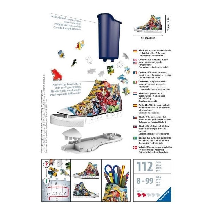 Puzzle 3D Sneaker Avengers - Ravensburger - Pot a crayons 108 pieces - Des 8 ans Puzzle 3D Sneaker Avengers - Ravensburger - Pot a crayons 108 pieces - Des 8 ans
