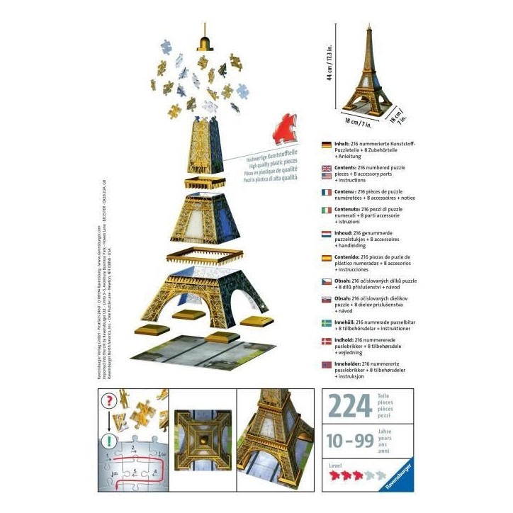 Puzzle 3D Tour Eiffel - Ravensburger - 216 pieces - sans colle - Architecture et monument Puzzle 3D Tour Eiffel - Ravensburger - 216 pieces - sans colle - Architecture et monument