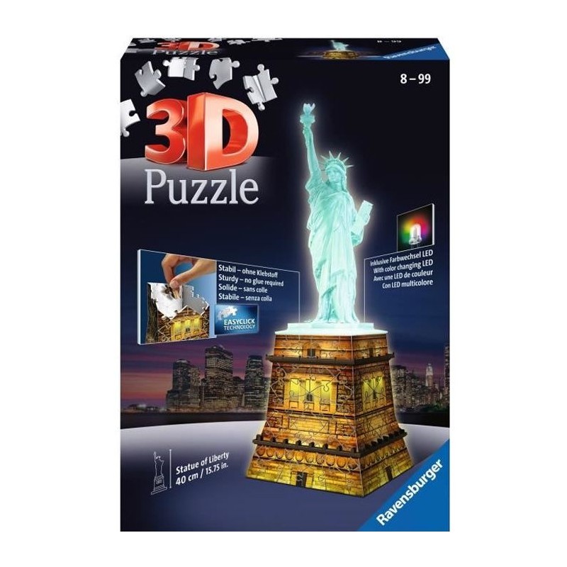 Puzzle 3D Statue de la Liberté illuminée - Ravensburger - Monument 1 Puzzle 3D Statue de la Liberté illuminée - Ravensburger - Monument 1