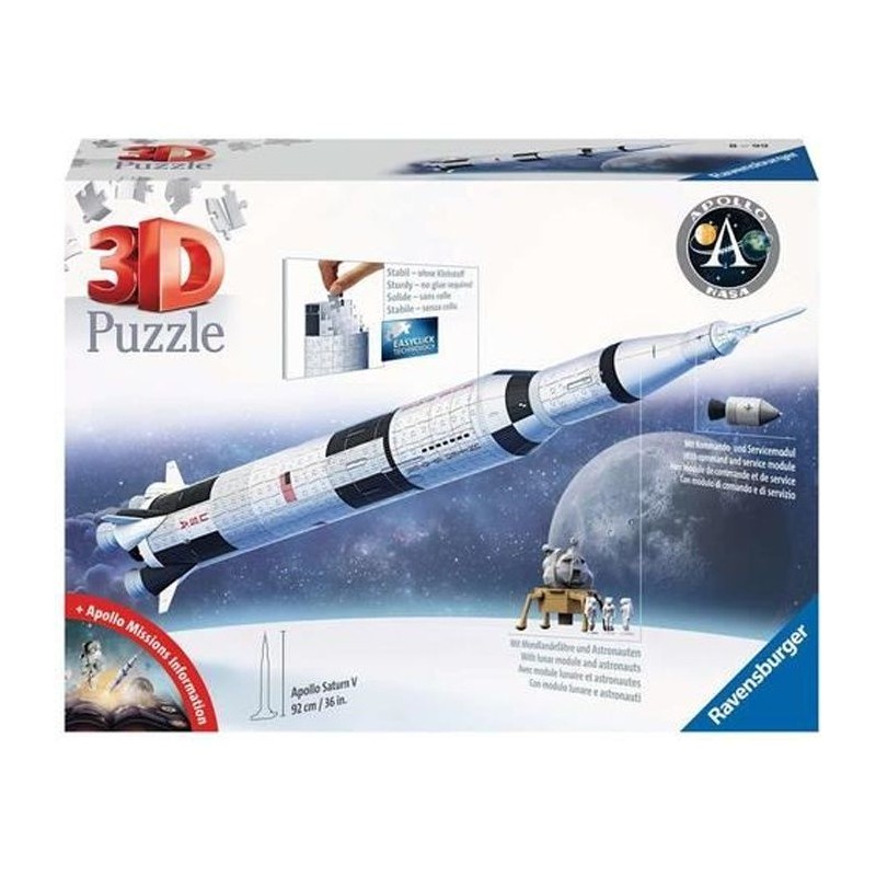 Puzzle 3D Fusée spatiale Saturne V - Ravensburger - 440 pieces - NASA Puzzle 3D Fusée spatiale Saturne V - Ravensburger - 440 pieces - NASA