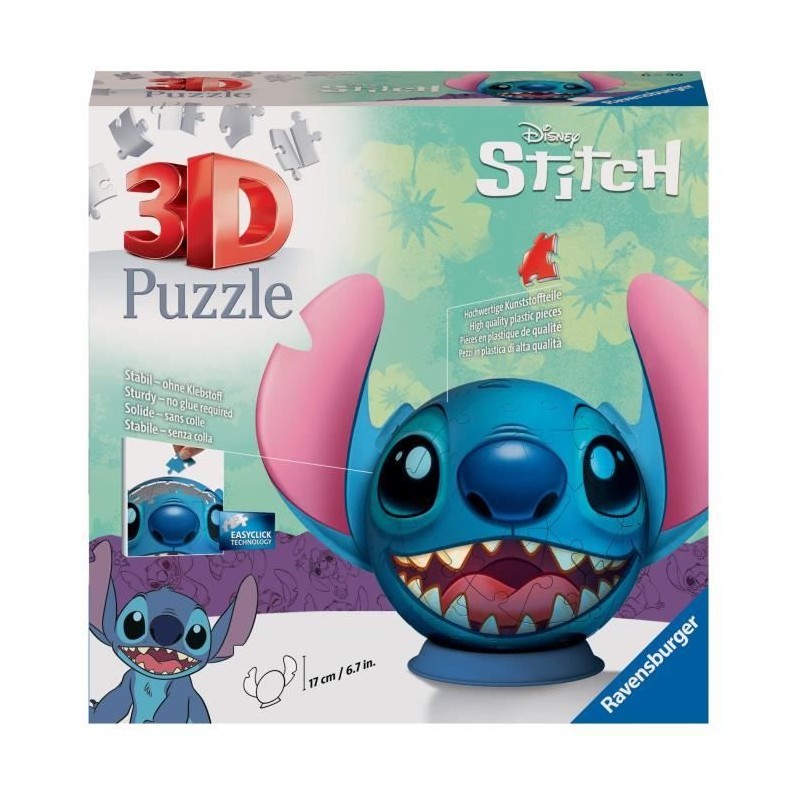 Puzzle 3D Ball Disney Stitch 72 pieces, Des 6 ans, Ravensburger, 11574 Puzzle 3D Ball Disney Stitch 72 pieces, Des 6 ans, Ravensburger, 11574