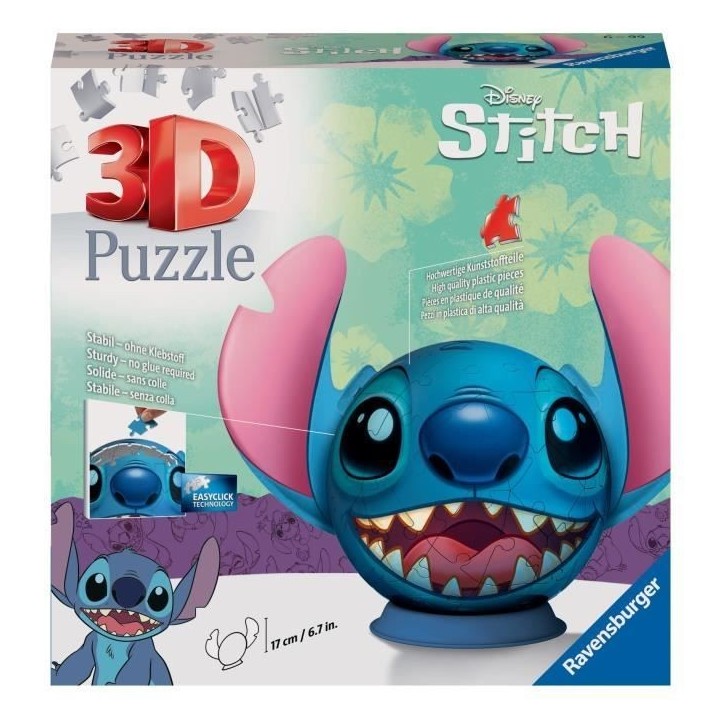 Puzzle 3D Ball Disney Stitch 72 pieces, Des 6 ans, Ravensburger, 11574 Puzzle 3D Ball Disney Stitch 72 pieces, Des 6 ans, Ravensburger, 11574