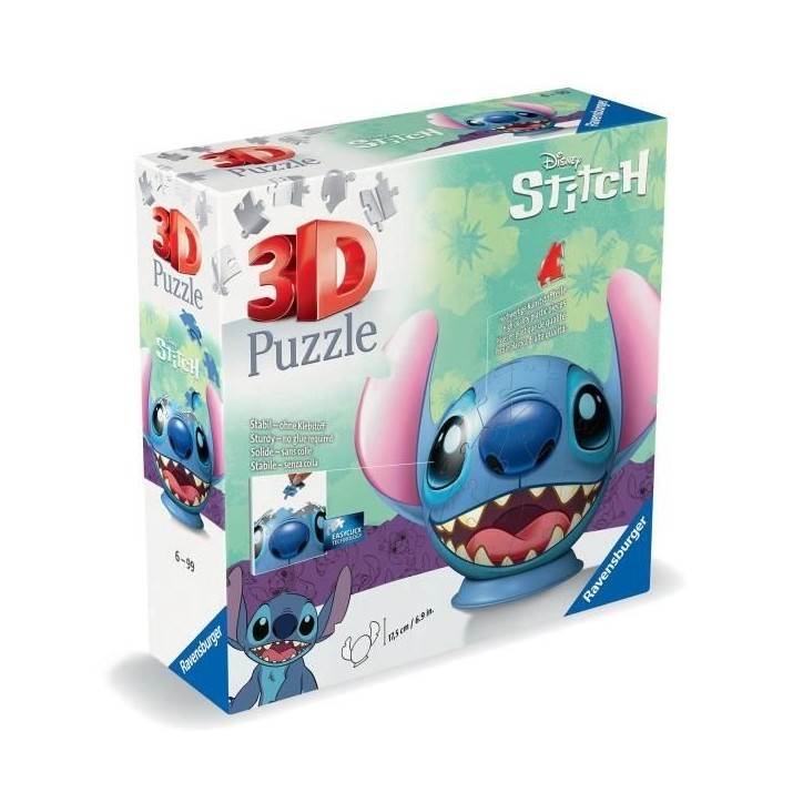 Puzzle 3D Ball Disney Stitch 72 pieces, Des 6 ans, Ravensburger, 11574 Puzzle 3D Ball Disney Stitch 72 pieces, Des 6 ans, Ravensburger, 11574