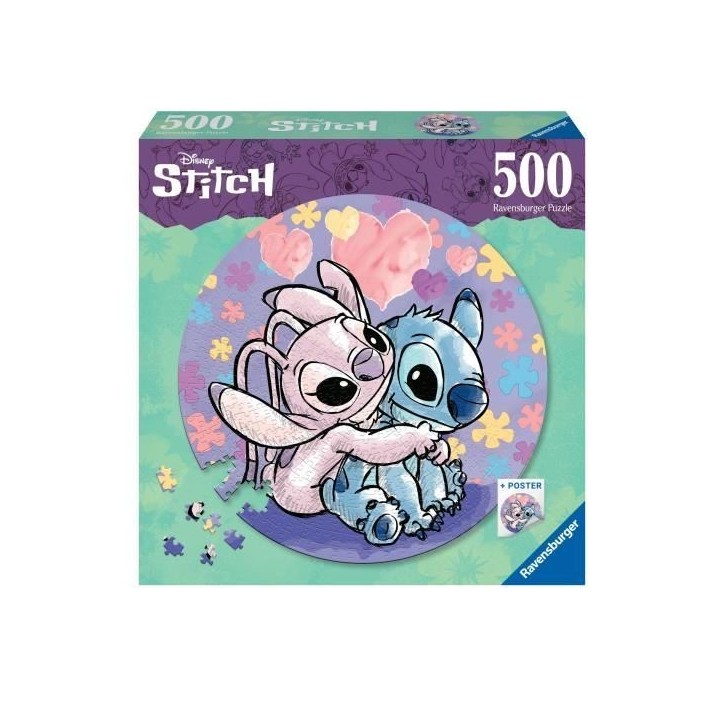 Puzzle rond 500 pieces Stitch, Disney, Dessin animé, Des 10 ans, 17581, Ravensburger