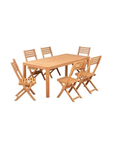 Ensemble repas de jardin 6 personnes - Eucalyptus FSC - Table 180 x 90 cm + 6 chaises pliantes