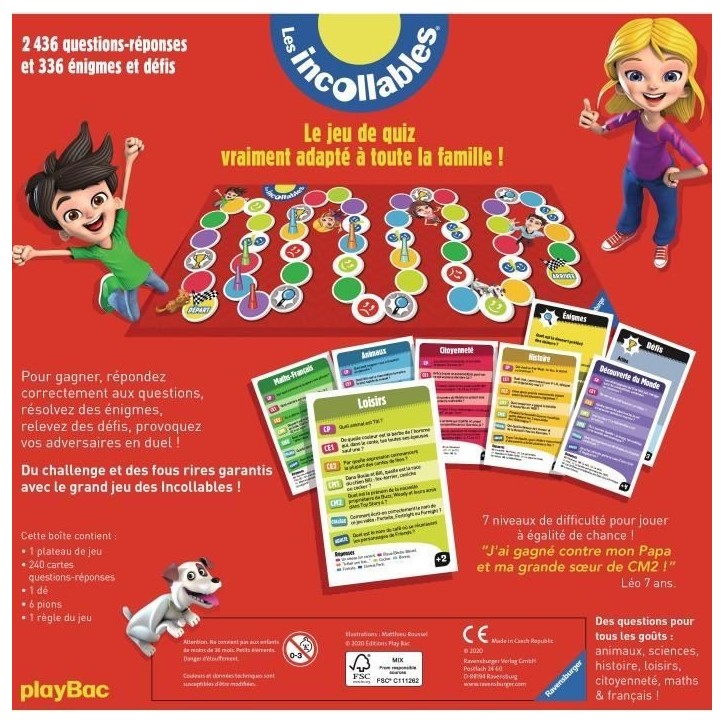 Jeu de Quiz Les Incollables Le grand jeu familial Ravensburger - 7 niveaux de difficulté - Des 6 ans