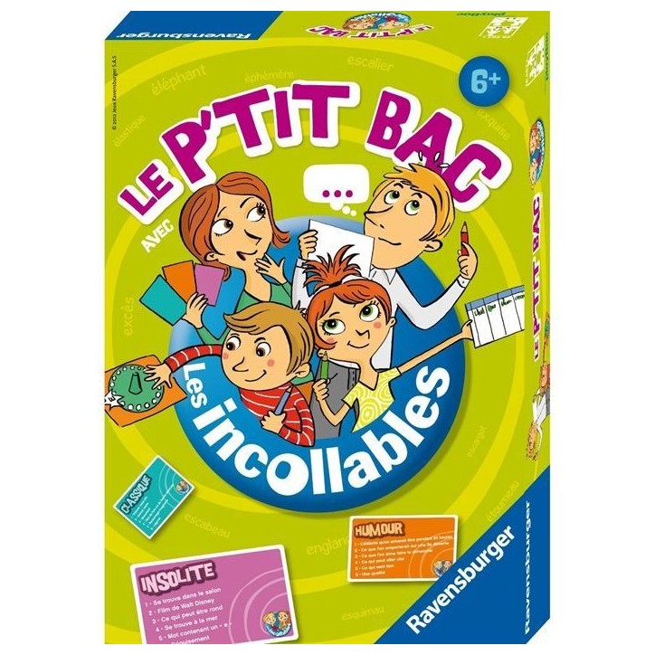 LES INCOLLABLES Le P'tit bac - Ravensburger - Jeu de société enfants - Petit Bac revisité, original et fun - Des 6 ans LES INCOLLABLES Le P'tit bac - Ravensburger - Jeu de société enfants - Petit Bac revisité, original et fun - Des 6 ans