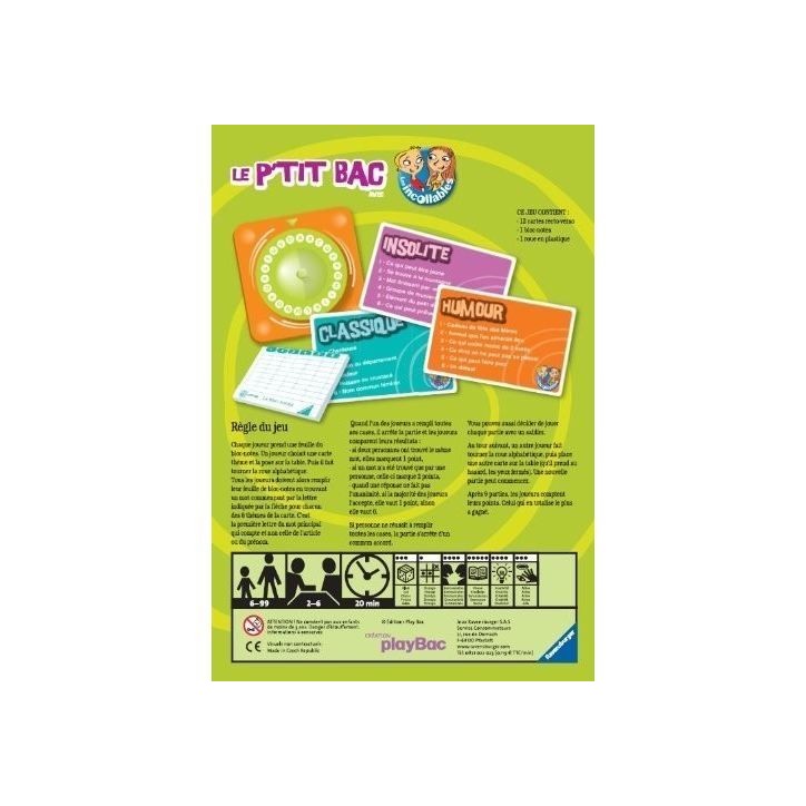 LES INCOLLABLES Le P'tit bac - Ravensburger - Jeu de société enfants - Petit Bac revisité, original et fun - Des 6 ans LES INCOLLABLES Le P'tit bac - Ravensburger - Jeu de société enfants - Petit Bac revisité, original et fun - Des 6 ans