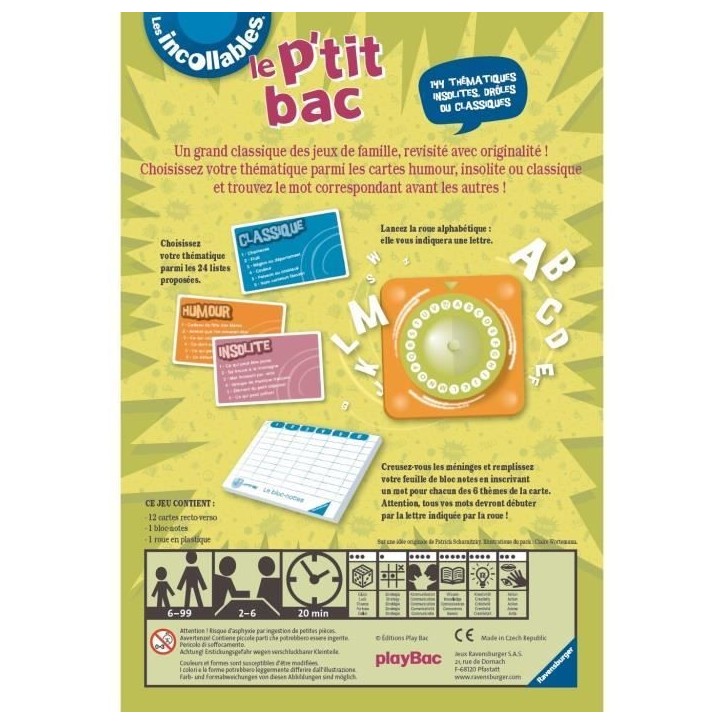 LES INCOLLABLES Le P'tit bac - Ravensburger - Jeu de société enfants - Petit Bac revisité, original et fun - Des 6 ans LES INCOLLABLES Le P'tit bac - Ravensburger - Jeu de société enfants - Petit Bac revisité, original et fun - Des 6 ans