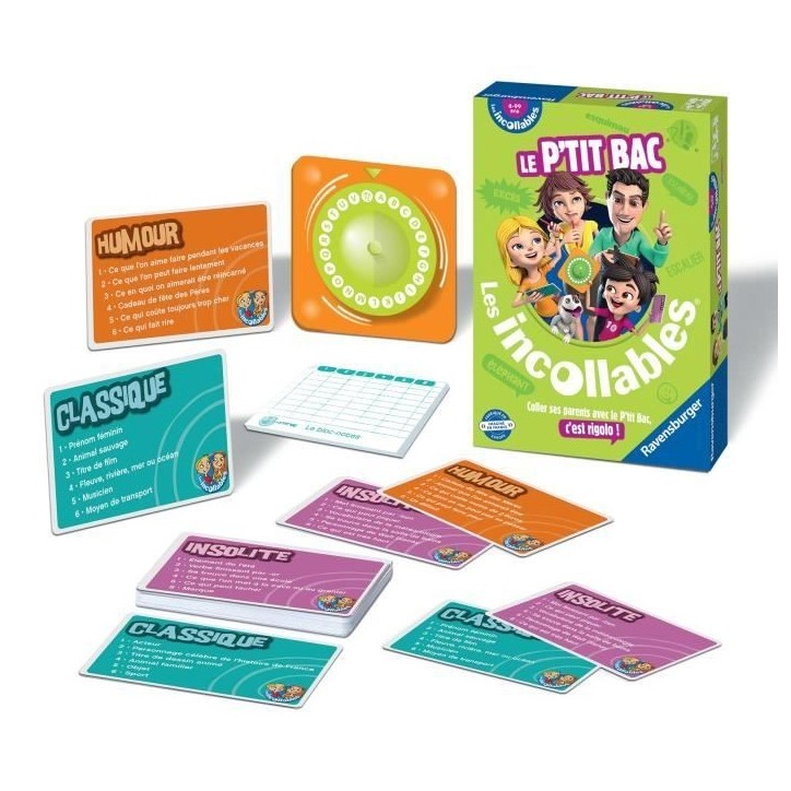 LES INCOLLABLES Le P'tit bac - Ravensburger - Jeu de société enfants - Petit Bac revisité, original et fun - Des 6 ans LES INCOLLABLES Le P'tit bac - Ravensburger - Jeu de société enfants - Petit Bac revisité, original et fun - Des 6 ans