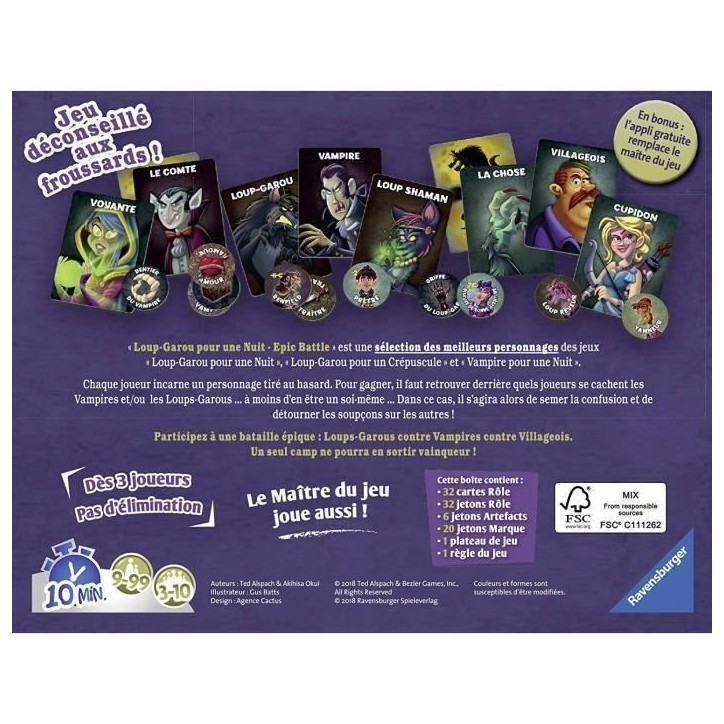 Loup-Garou pour une Nuit - Epic Battle - Ravensburger - Jeu d'ambiance Enfants et Adultes - Jeu de rôle - 3 a 10 joueurs des 9 Loup-Garou pour une Nuit - Epic Battle - Ravensburger - Jeu d'ambiance Enfants et Adultes - Jeu de rôle - 3 a 10 joueurs des 9