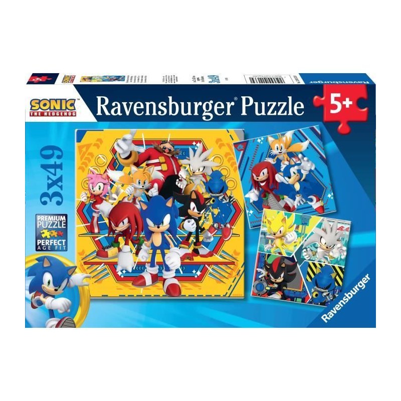 Puzzles 3x49 pieces Les aventures de Sonic, A partir de 5 ans, 1200113 Puzzles 3x49 pieces Les aventures de Sonic, A partir de 5 ans, 1200113