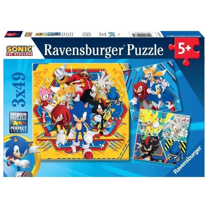Puzzles 3x49 pieces Les aventures de Sonic, A partir de 5 ans, 12001133, Ravensburger Puzzles 3x49 pieces Les aventures de Sonic, A partir de 5 ans, 12001133, Ravensburger