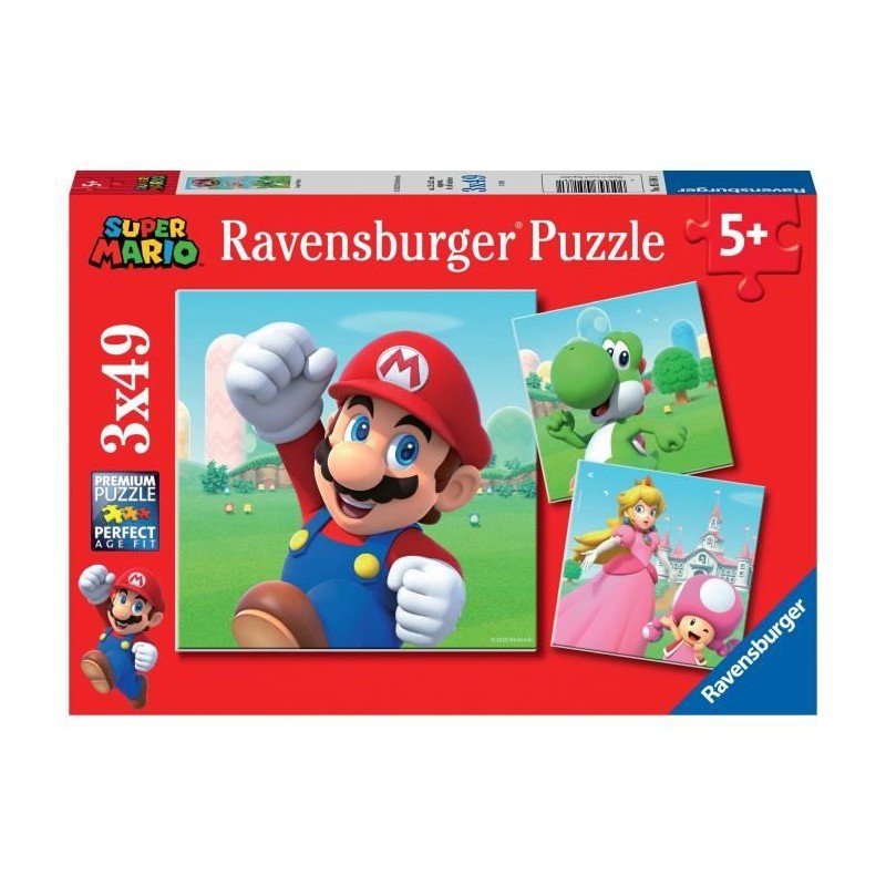 Puzzles 3x49 pieces Super Mario, Puzzle Enfant, Des 5 ans, 05186, Rave